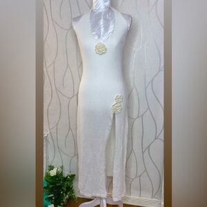 🌷 NWT 🌷 Sexy High Slit Halter Knit 3D Floral Swim Coverup Beach Dress